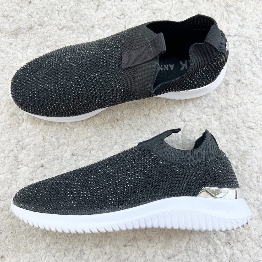 AK Sport: Mylee Black Rhinestone White Sole Slip On Sneakers Size 5
